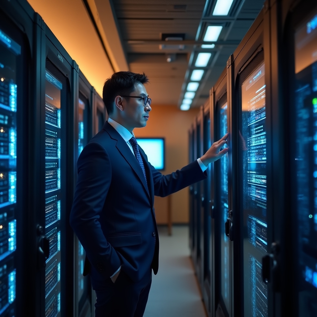 Modern server room with high-performance computing racks